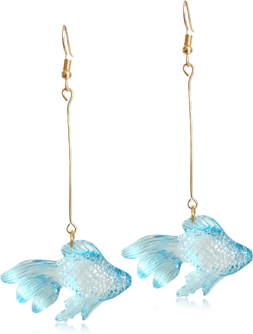 ANDPAI Funny Cute Long Transparent Resin Goldfish Dangle Drop Earrings Creative Chic Personalized... | Amazon (US)