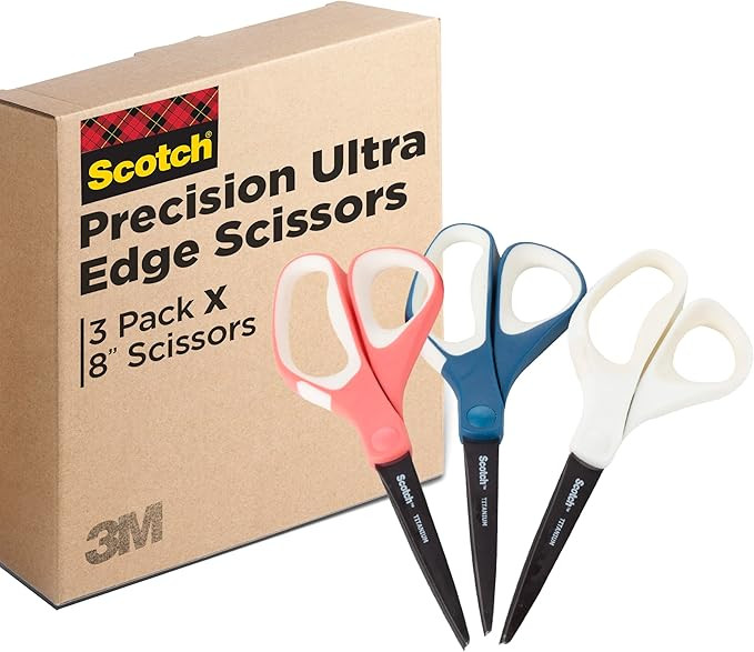Scotch Brand Precision Ultra Edge Scissors, Left- or Right-Handed, 8 Inch, 3-Pack | Amazon (US)