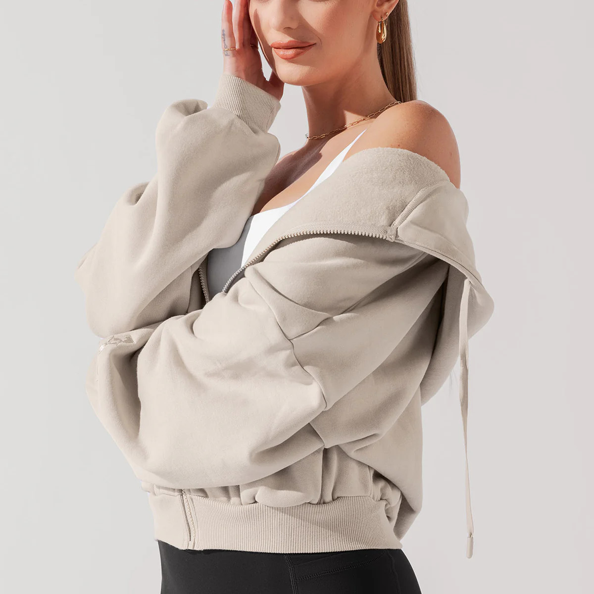 Zip Cloud Hoodie - Seashell | POPFLEX