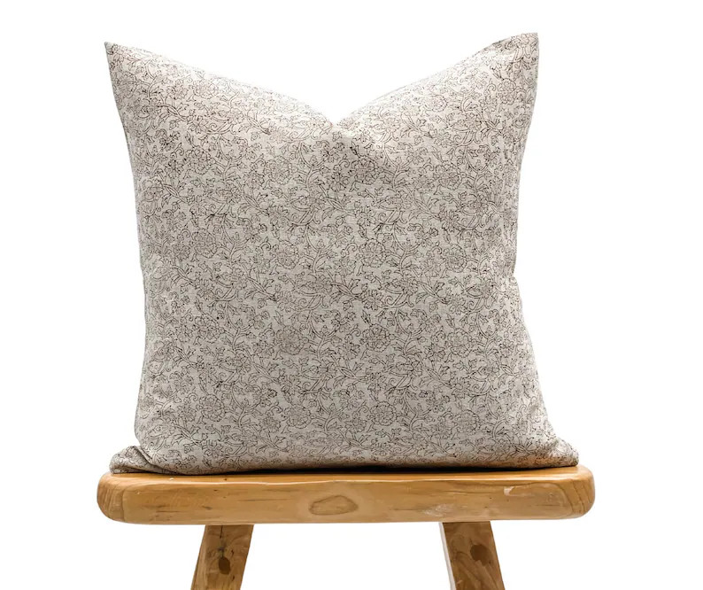 Designer Floral Terra Cotta Rust Brown on Natural Linen Pillow | Etsy | Etsy (US)