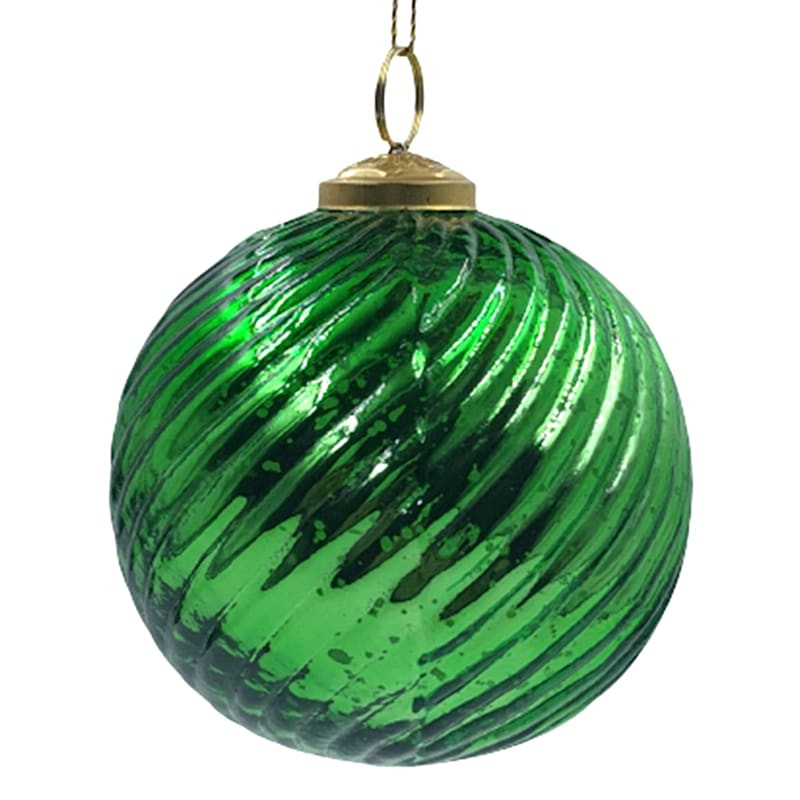 Classic Christmas Green Textured Glass Ornament, 4" | At Home