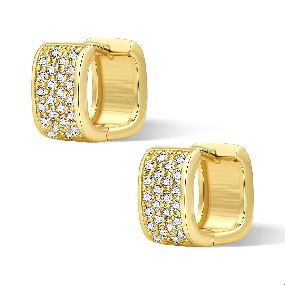 925 Sterling Silver Earrings for Women Small Chunky Silver Earrings Cubic Zirconia Small Hoop Ear... | Amazon (US)