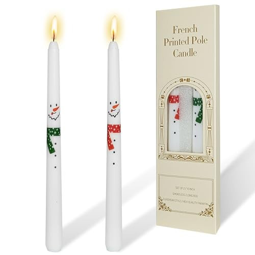 2 Pack Christmas Taper Candles - 10 Inch YUKCAXDLS Smokeless Candlesticks with Snowman Design for Holiday Table Centerpiece, Fireplace Mantel, Winter Weddings, Advent Displays | Amazon (US)