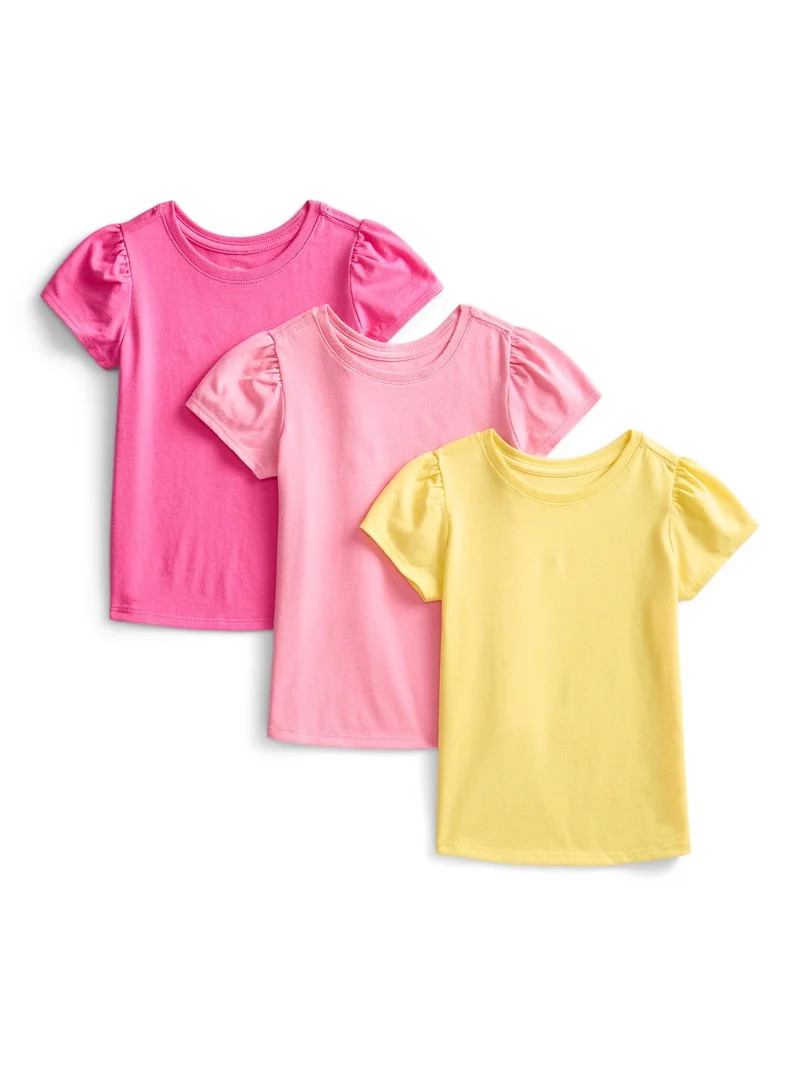 Wonder Nation Toddler Girls Tees with Short Sleeves, 3-Pack, Sizes 18M-5T | Walmart (US)
