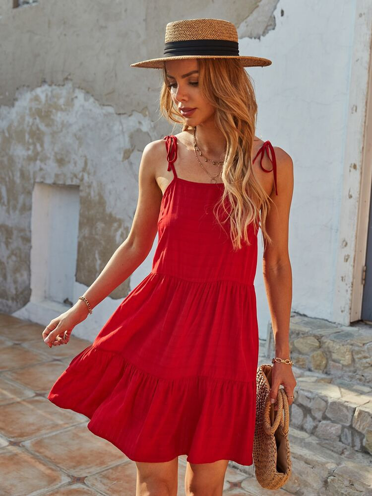 Solid Knot Shoulder Cami Dress | SHEIN