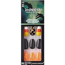 Kiss imPRESS Press on Manicure Halloween Nails - Black Wand, Medium Length, Coffin Shape, 30 Fake Na | Amazon (US)