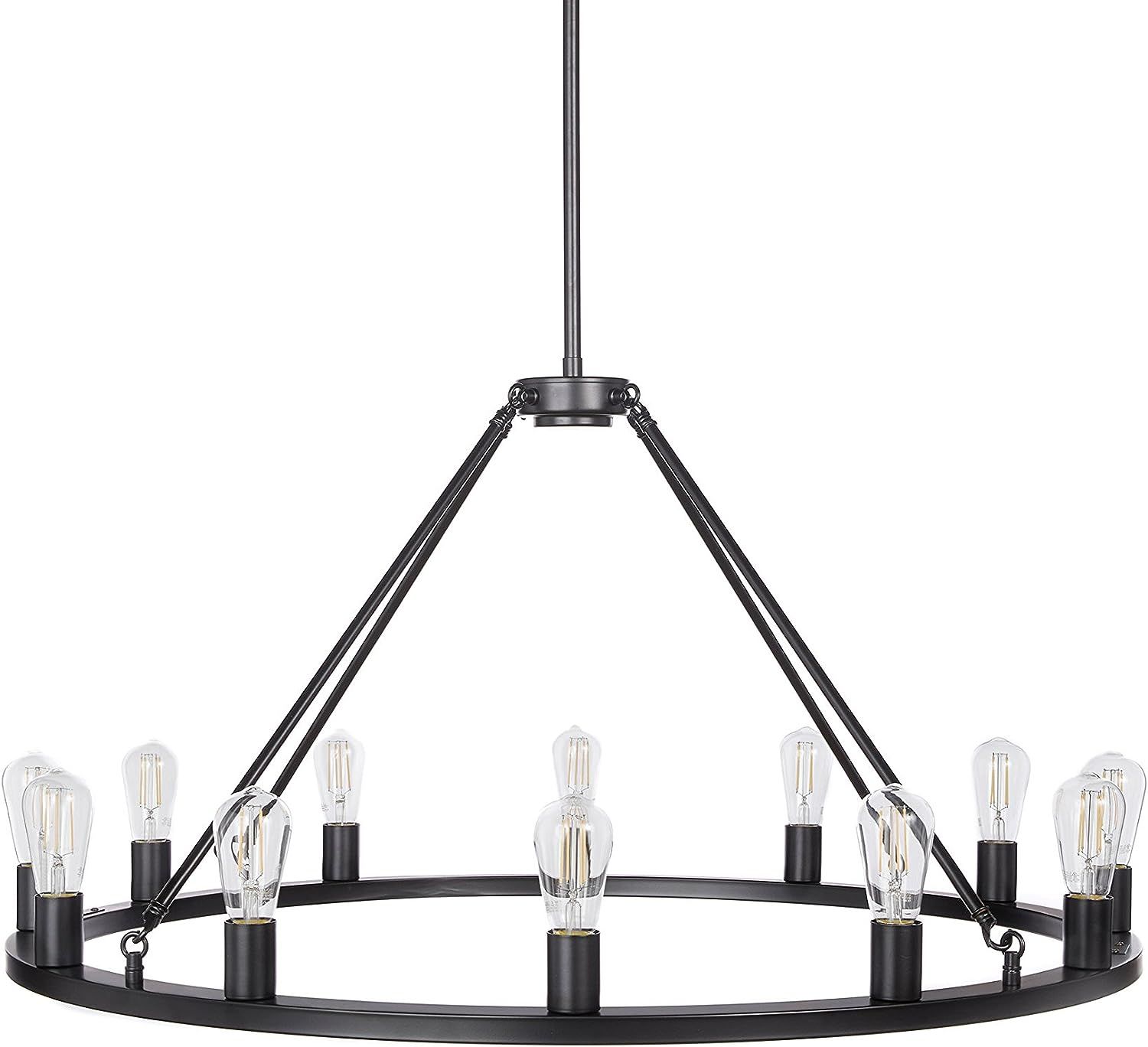 Sonoro Round Chandelier 38" – Black w/Vertical Bulbs - Linea di Liara LL-CH5-38-5BLK | Amazon (US)