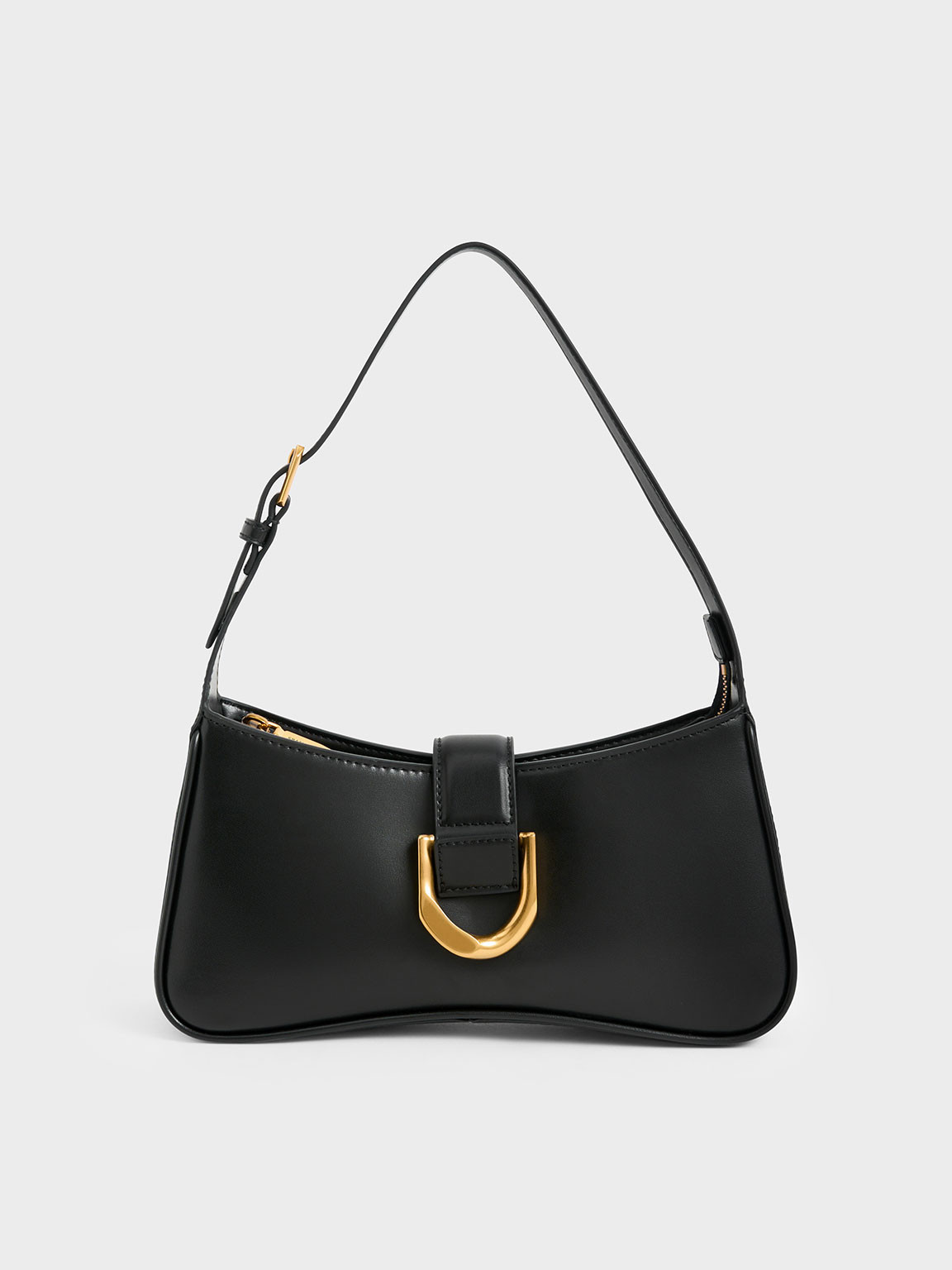 Black Gabine Curved Shoulder Bag | CHARLES &amp; KEITH | Charles & Keith US