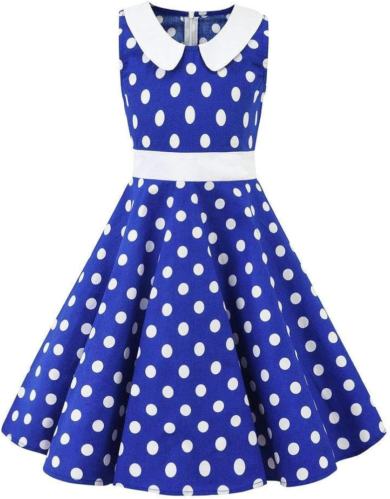 Kids Girls 50s Audrey Vintage Polka Dot Swing Party Rockabilly Dress Retro Peter Pan Doll Collar ... | Amazon (US)