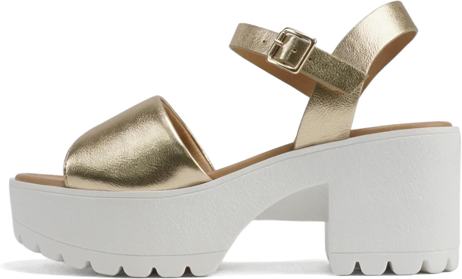 Soda “Stacie” ~ Women Open Toe Lug Sole Mid Block Heeled Sandals with Adjustable Ankle Strap | Amazon (US)