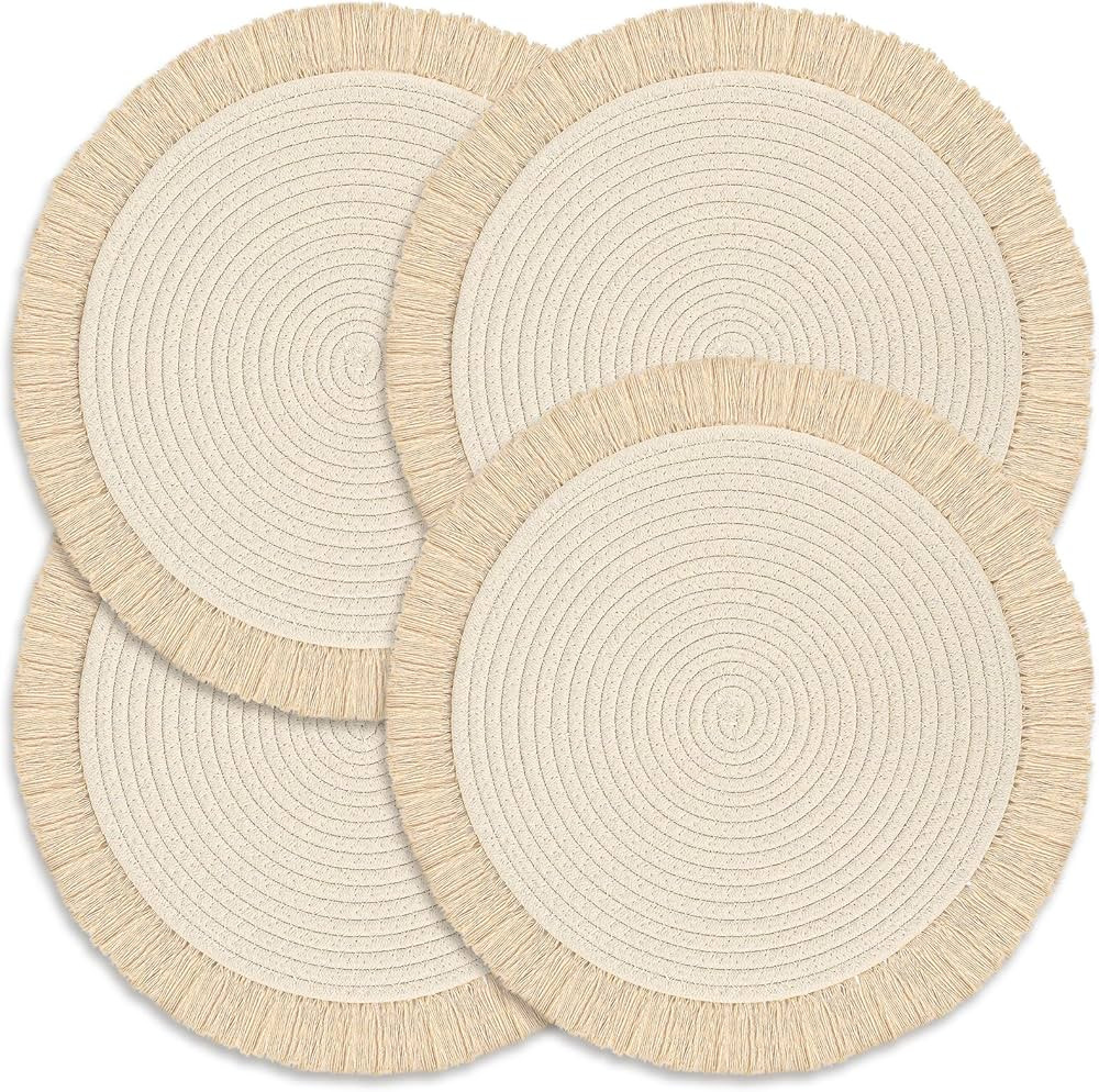 Round Placemats Set of 4 Table Mats 13Inch Washable Cotton Heat Resistant for Dining Table Decor,... | Amazon (US)
