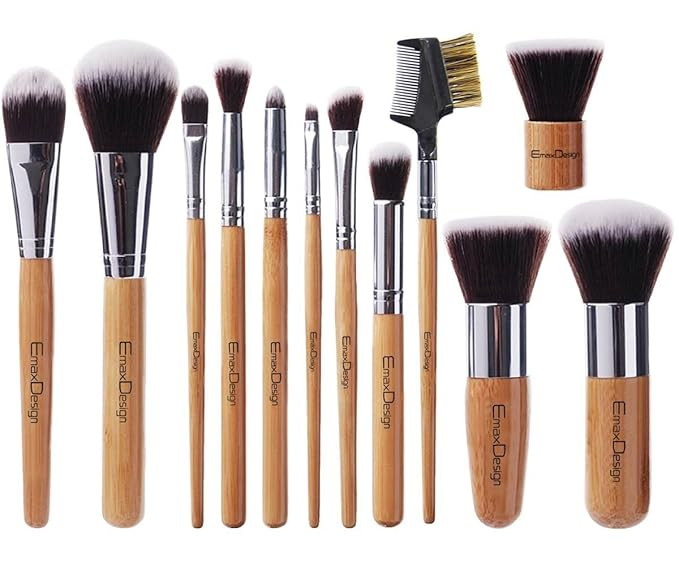 EmaxDesign 12 Pieces Makeup Brush Set Professional Bamboo Handle Premium Synthetic Kabuki Foundat... | Amazon (US)