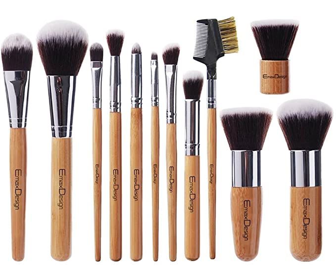 EmaxDesign 12 Pieces Makeup Brush Set Professional Bamboo Handle Premium Synthetic Kabuki Foundat... | Amazon (US)