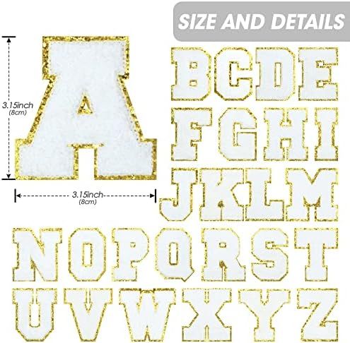 Iron on Letters Chenille Letter Patches Varsity Letter Patches A-Z Glitters Alphabet Patches 2 Pcs W | Amazon (US)