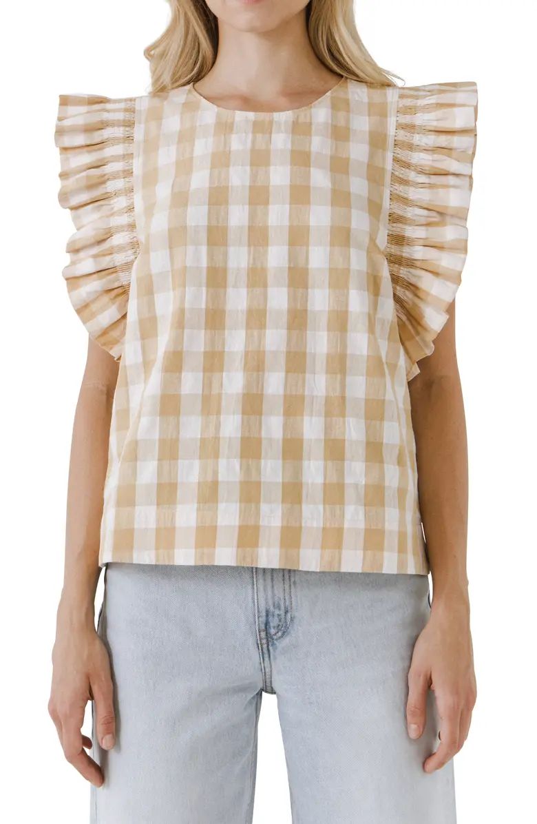 Gingham Ruffle Sleeve Top | Nordstrom