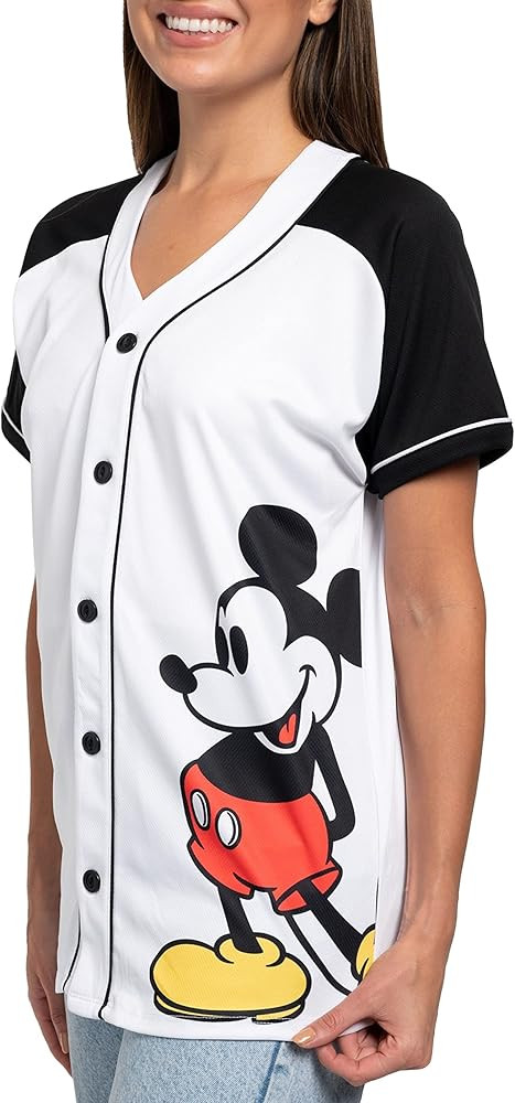 Disney Mickey Mouse Stitch Jack Skellington Womans Jersey Shirt Button Front | Amazon (US)