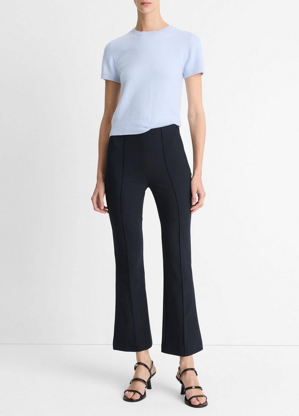 Women's Mid-Rise Pintuck Crop Flare Pant, Coastal Blue, Size XXS Vince | Vince LLC