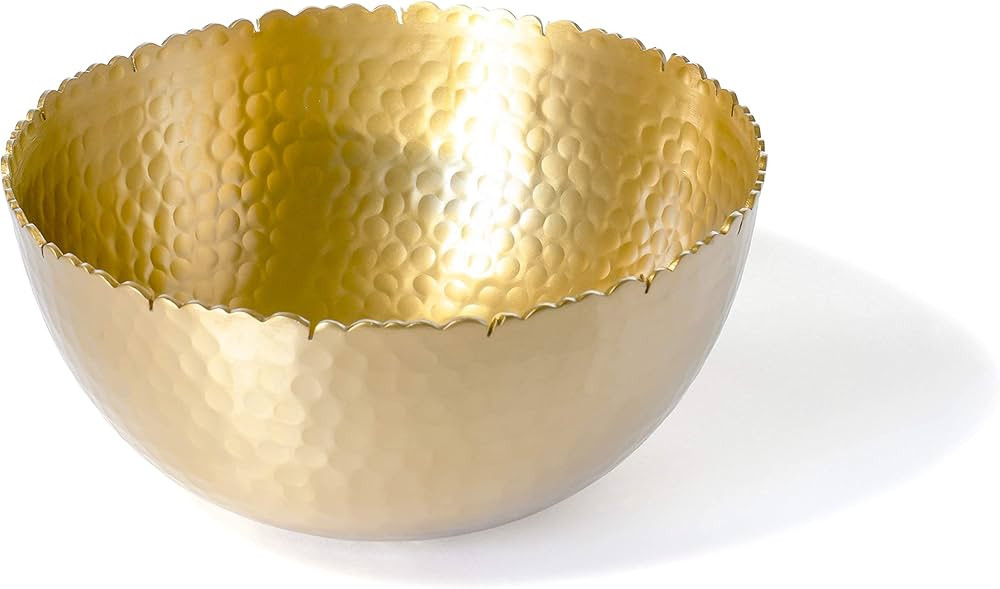 Red Co. Decorative 8.25 Inch Round Hammered Aluminum Centerpiece Bowl with Torn Rim, Gold | Amazon (US)
