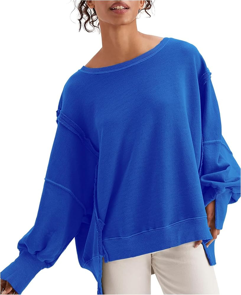 malianna Women's Loose Sweatshirt Crew Neck Long Sleeve Shirts Exposed Seaming Design Pullover To... | Amazon (US)