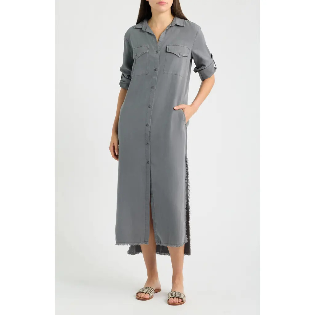 Cloth & Stone Long Sleeve Maxi Shirtdress in Gunmetal at Nordstrom, Size Large | Nordstrom
