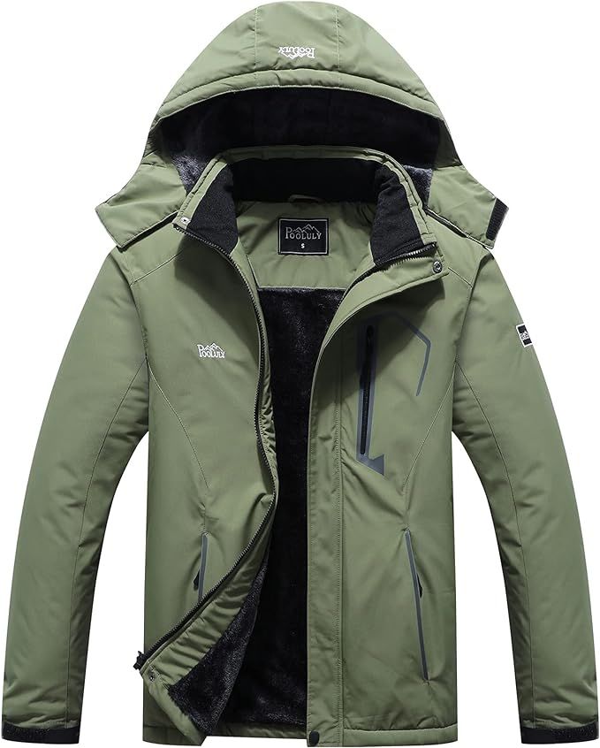 Pooluly Men's Ski Jacket Warm Winter Waterproof Windbreaker Hooded Raincoat Snowboarding Jackets | Amazon (US)