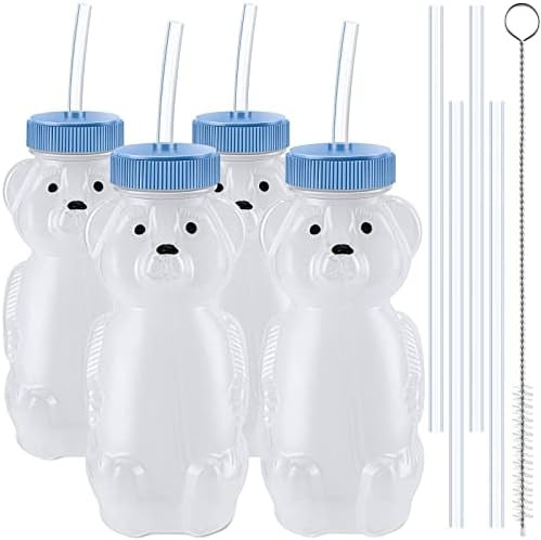4 PCS Honey Bear Straw Cup, Baby Straw Cups with 8 Flexible Straws and 1 Straw Brushes, 8oz Speci... | Amazon (US)