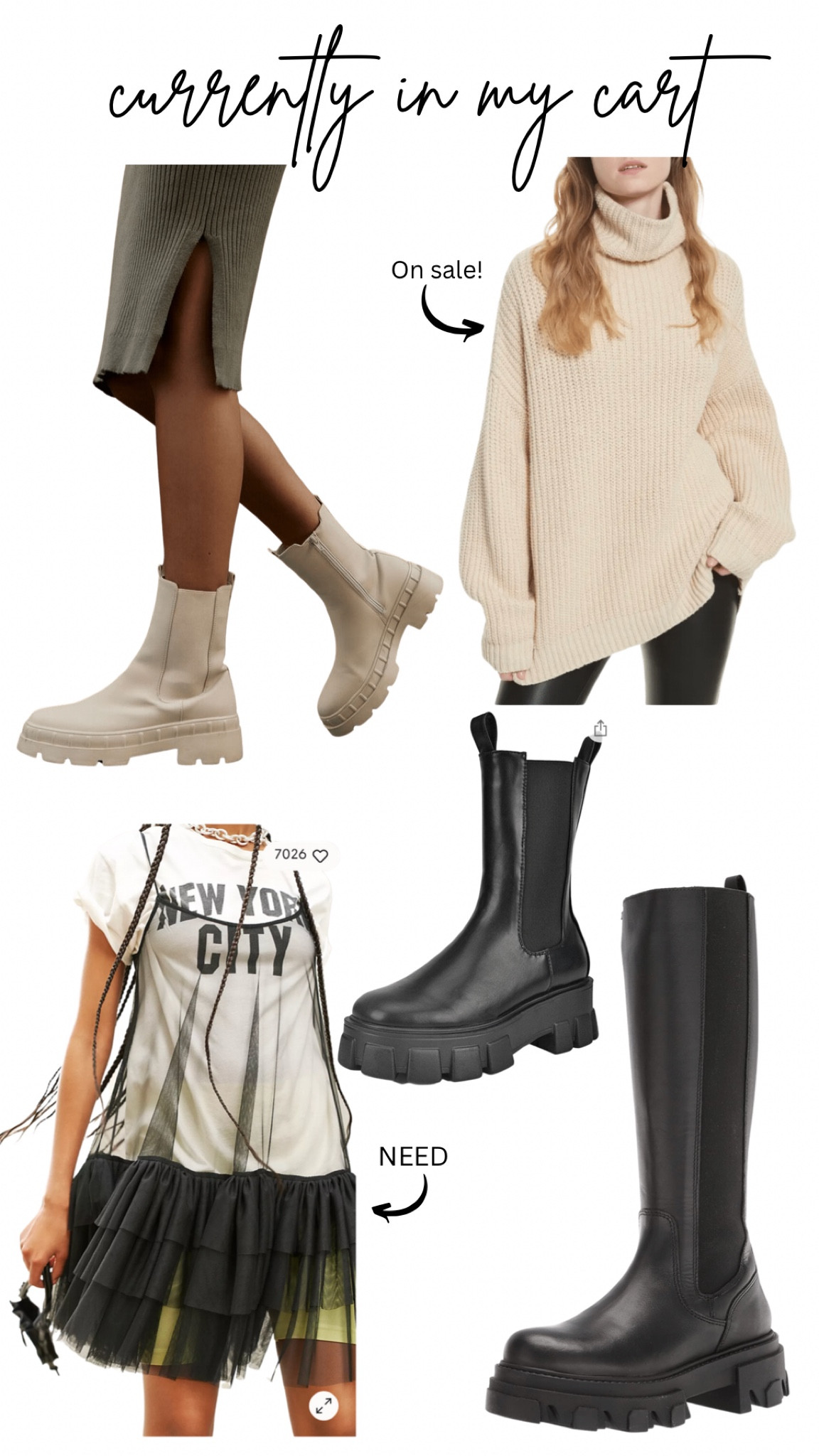 Currently in my cart / transitional pieces / lug boots / sweater dress / free people / slip dress / fall boots 

#LTKshoecrush #LTKsalealert #LTKSeasonal