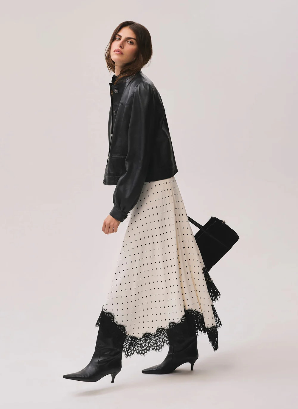 Cream Polka Dot Lace Trim Maxi Skirt | Mint Velvet