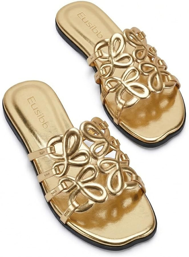 Flat Sandals for Women 2026 Luxury Open Toe Dressy Slip On Sandals Comfortable Slides for Summer | Amazon (US)