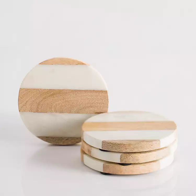 New! Marble and Wood Striped Coasters, Set of 4 | Kirkland's Home