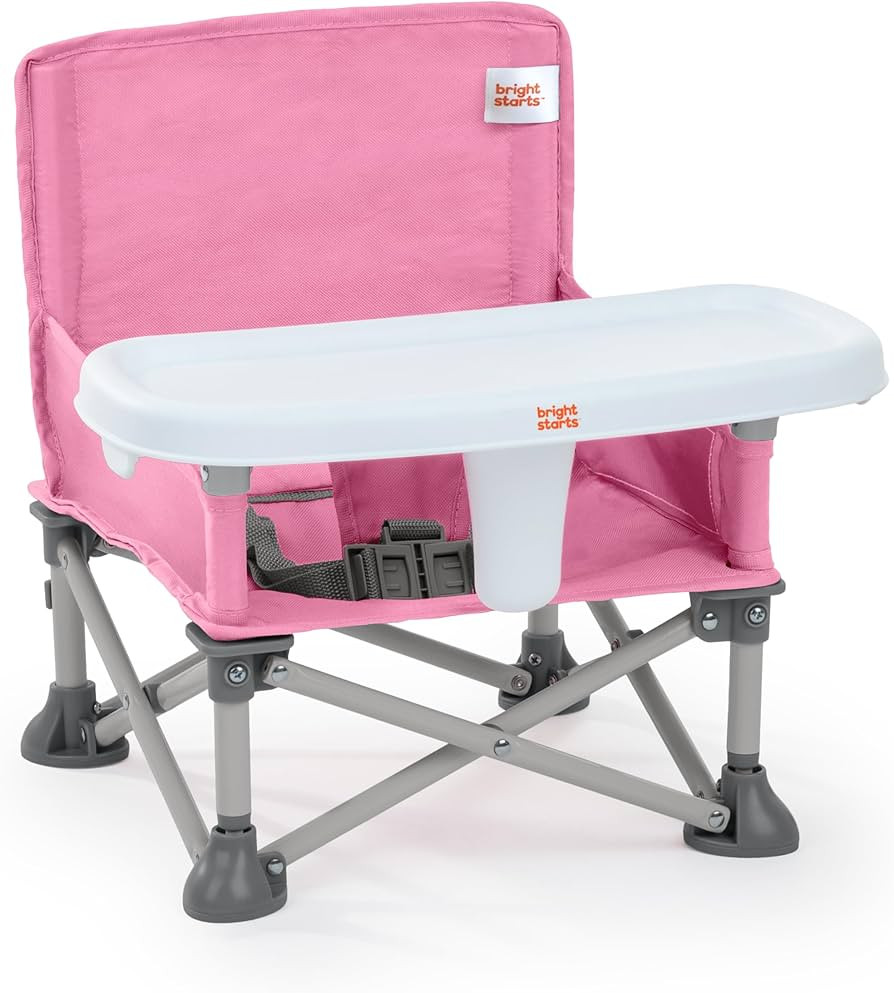 Bright Starts Pop 'N Sit Portable Booster, Indoor/Outdoor Use, Floor Seat with Feeding Tray, Pink... | Amazon (US)