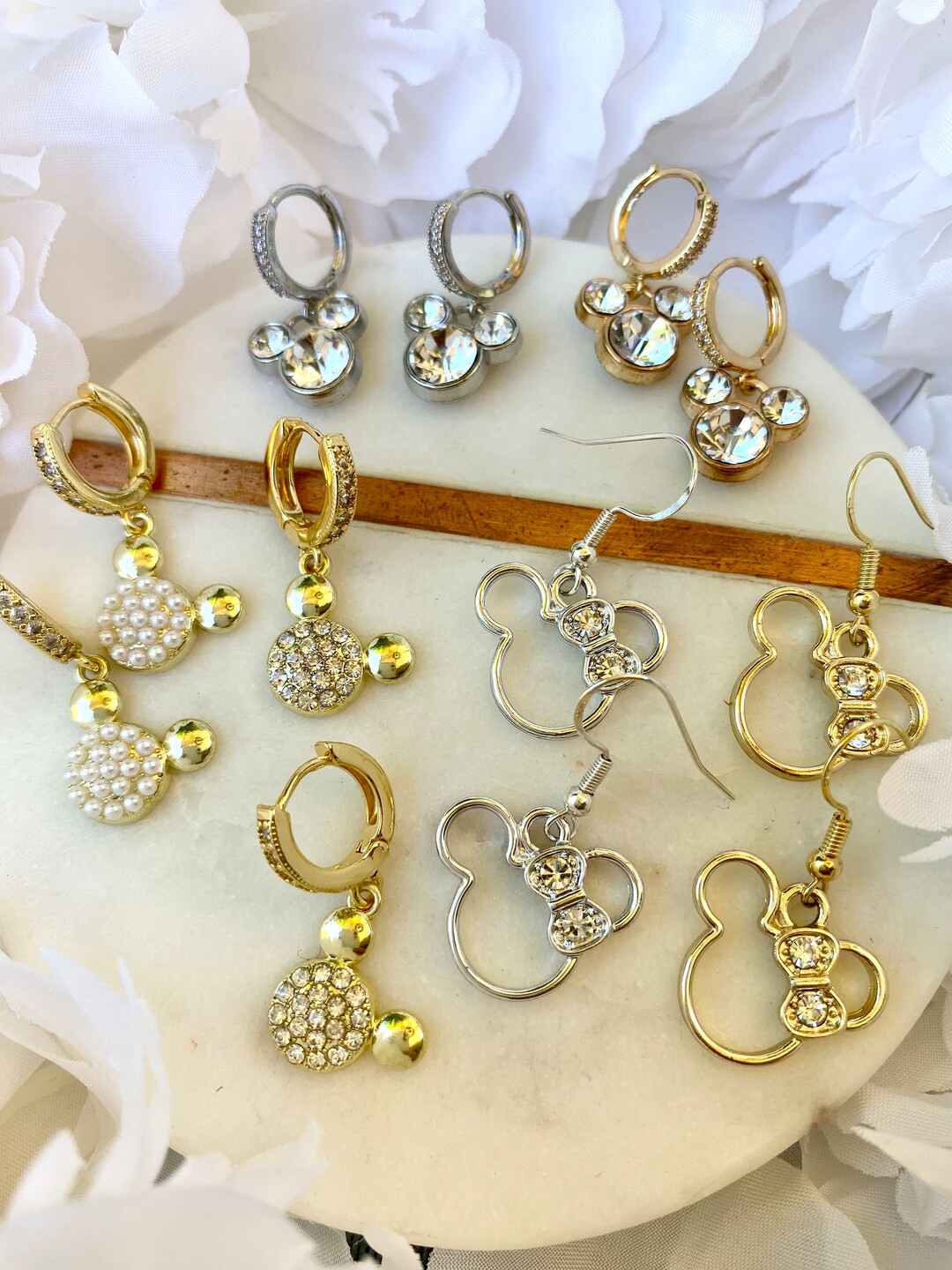 Gold or Silver Mickey or Minnie Rhinestone Dangly Earrings - Etsy | Etsy (US)