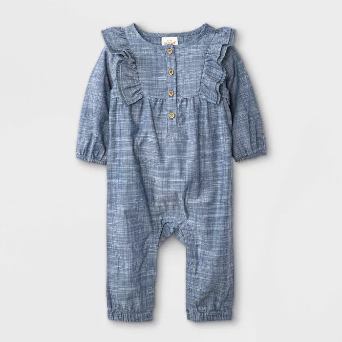 Baby Girls' Denim Long Sleeve Romper - Cat & Jack™ Blue | Target