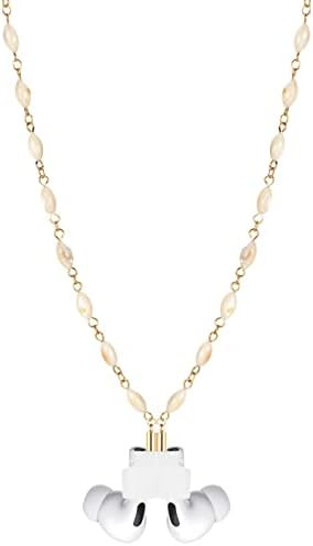Magnetic Strap Beige Beads Gold Chain Holder Neck Leash String Necklace for Airpods Pro/2/3, Beige-M | Amazon (US)