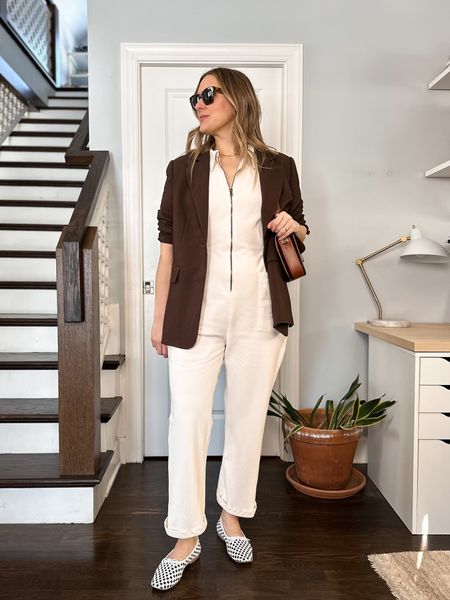 Blazer: tts, from darling society, code: MICHELLET for 15% off. Jumpsuit: utility suit in oat milk from shop noble, tts, linked similar. Shoes: tts, code: MICHELLE15 for 15% off your first order  

#LTKshoecrush #LTKitbag #LTKstyletip