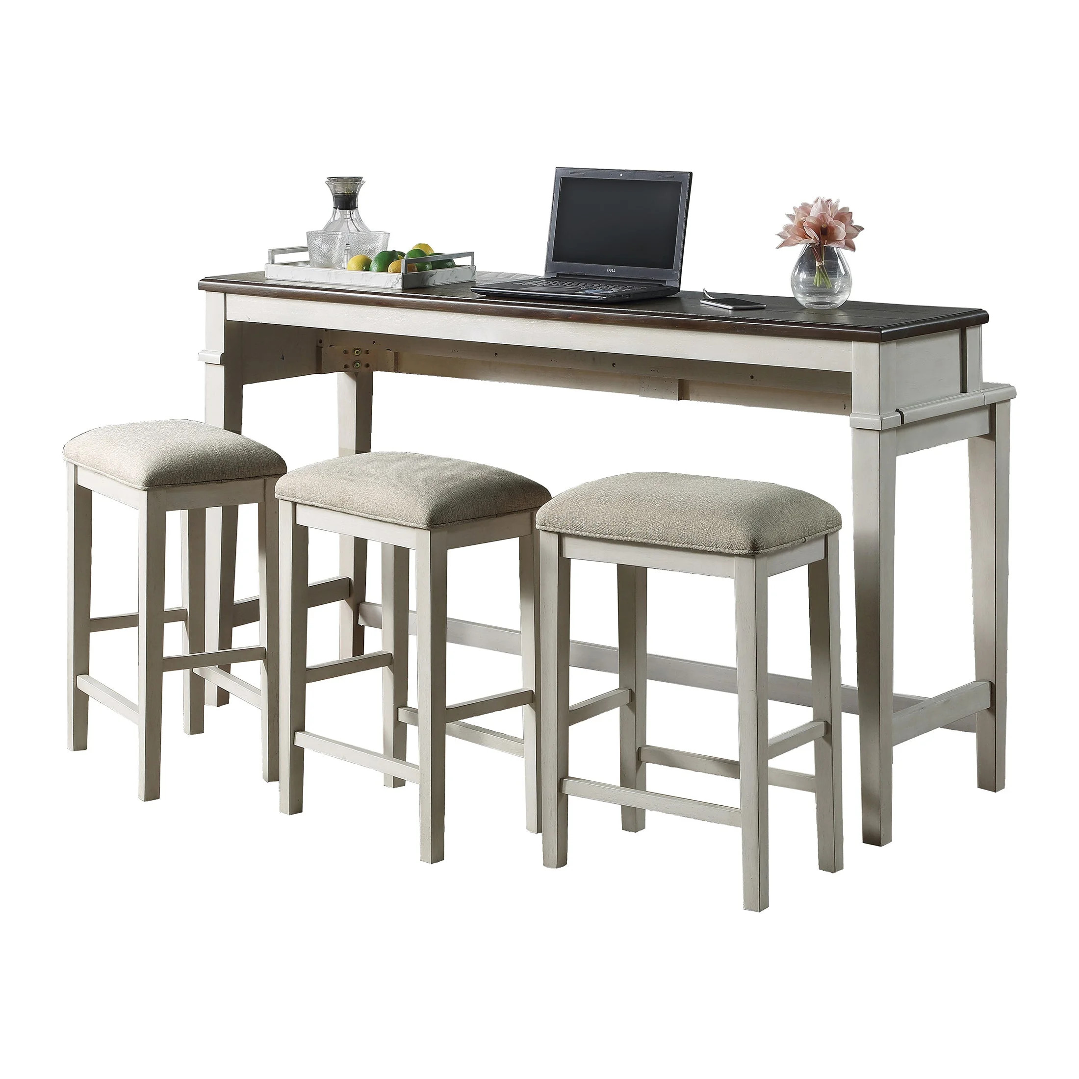 OakvillePark Seboeis 4-Piece Pack Counter Height Console Bar Table Set, Brown/Antique White | Walmart (US)