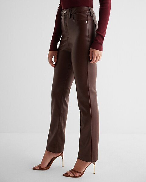 Super High Waisted Faux Leather '90s Slim Pant | Express