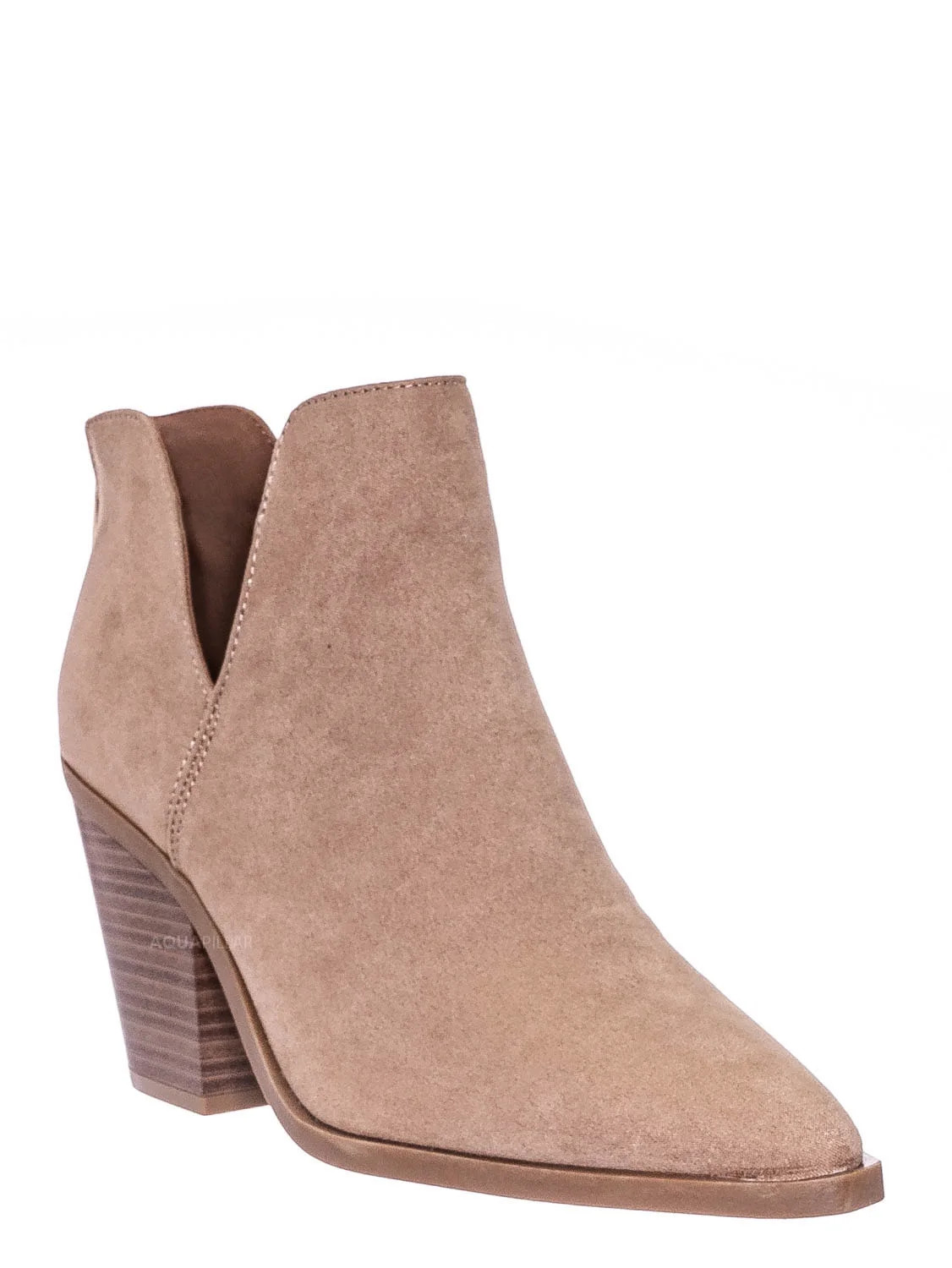 Block Heel Side Cutout Bootie - Womens Double V-Cut Ankle Boots - Walmart.com | Walmart (US)