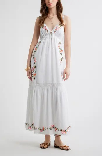 Treasure & Bond Floral Lace Trim Babydoll Maxi Dress | Nordstrom | Nordstrom