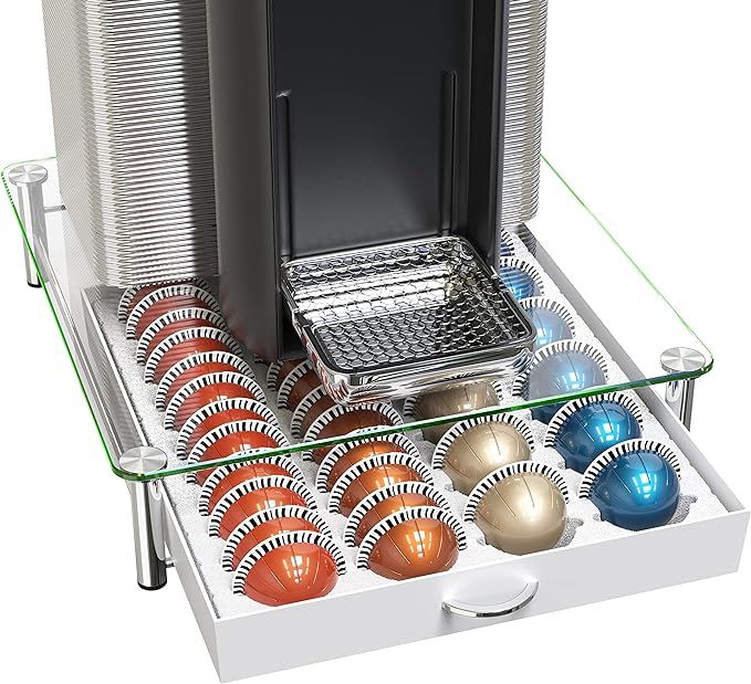 DecoBrothers Crystal Tempered Glass Vertuo Pod Holder Drawer, 24 Large or 48 Small Nespresso Caps... | Amazon (US)