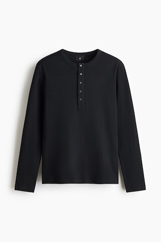 H & M - Slim-Fit Ribbed Henley Shirt - Black | H&M (US + CA)