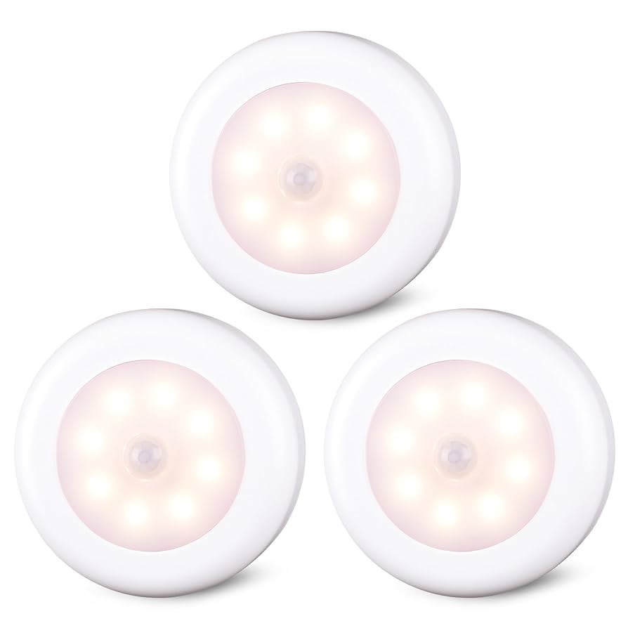 STAR-SPANGLED 3 Pack 3.1” Motion Sensor Lights Indoor AA Battery Operated, Stick on LED Puck Li... | Amazon (US)
