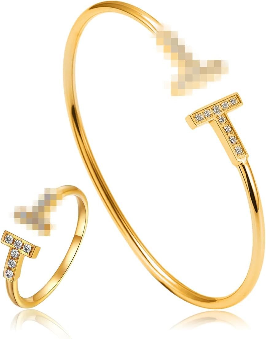 Goulegu 18K Gold Plated T Bracelet Diamond Bangle for Women TIF Bracelet 60mm T opening Gold Ring... | Amazon (US)