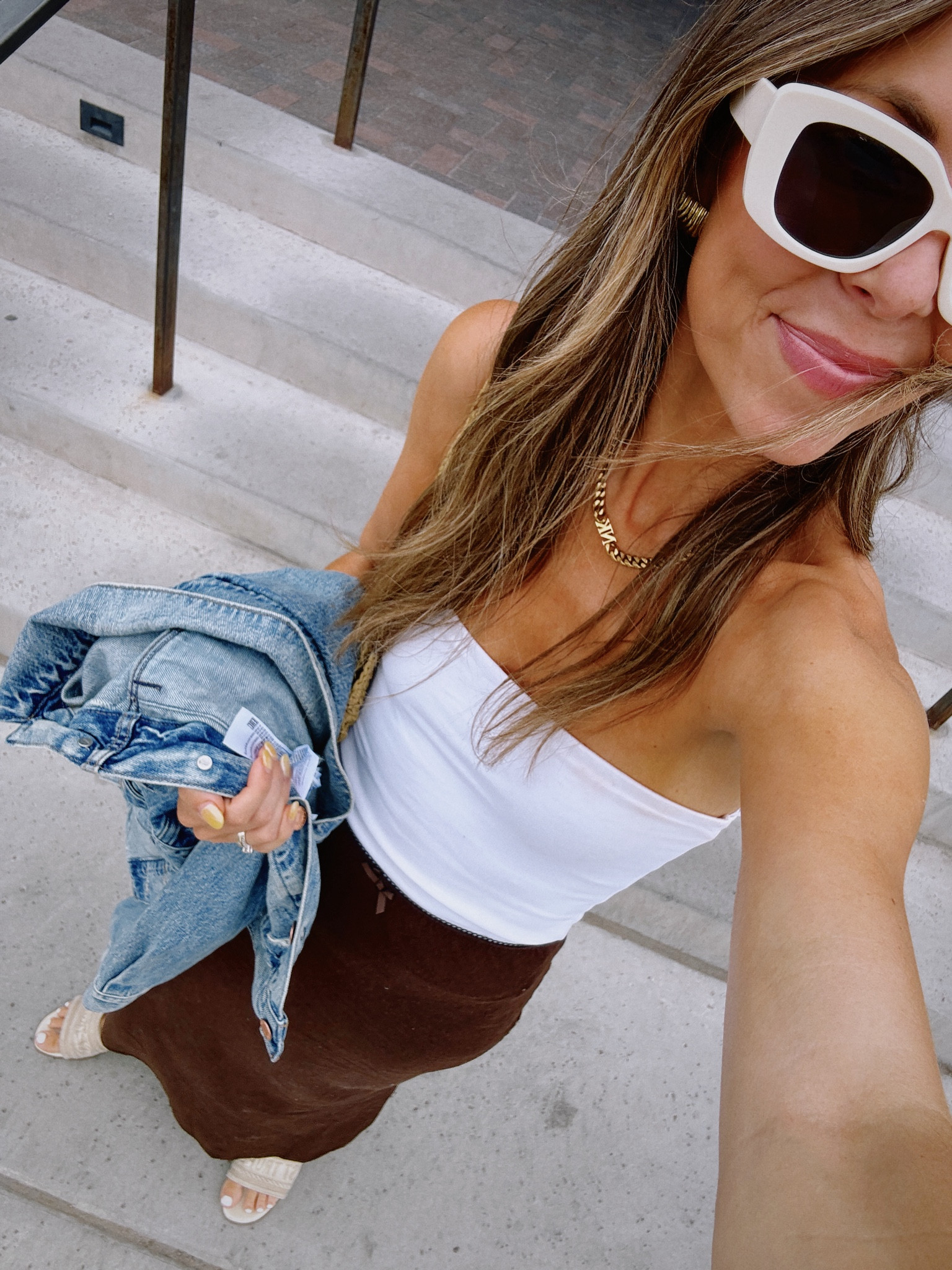 Chocolate brown linen maxi skirt from target!! XS
Tube top Abercrombie small
White sunglasses target 

#LTKStyleTip #LTKFindsUnder50 #LTKSaleAlert