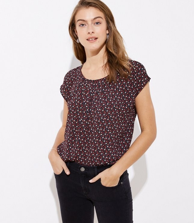 Floral Pleated Mixed Media Top | LOFT | LOFT