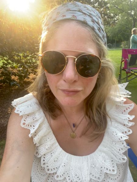 Sézane Archives eyelet top & bandana with my go-to Amazon sunnies. 

White blouse, aviator sunglasses, country concert, summer outfit, vacation, French fashion

#LTKsalealert #LTKstyletip #LTKunder100