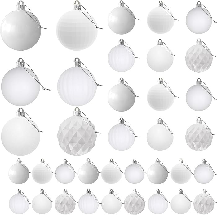 White Christmas Ornaments - Christmas Tree Decorations Shatterproof Hanging Balls for Birthday We... | Amazon (US)