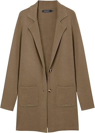 MEROKEETY Womens Open Front Cardigan Coat Long Sleeve Lapel Casual Knit Button Sweater Jackets wi... | Amazon (US)