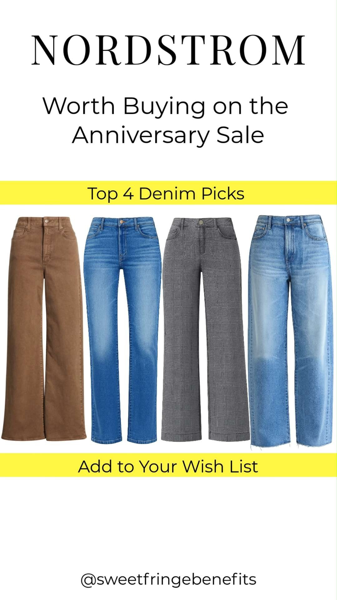 These are my top 4 denim picks from the Nordstrom Anniversary Sale! From flattering wide-leg styles to everyday straight-leg favorites, these jeans are timeless staples you'll reach for year after year.

💡 LTK MADE EASY
❤️ Heart = Support my posts!
🔖 Save = Get sale & restock alerts
📋 Lists = Keep favorites organized
📲 Share = Send lists and products to a friend. Hello, Christmas List!
💬 Comment = Ask me anything about what I'm wearing.:-) 

 #LTKSeasonal #LTKActive #LTKOver40