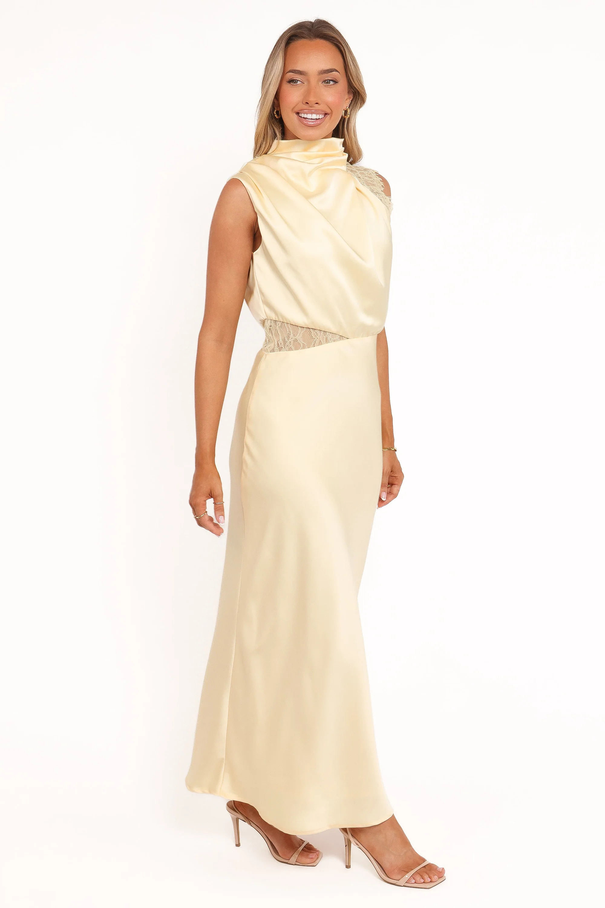Anabelle Halter Neck Lace Maxi Dress - Butter Yellow | Petal & Pup (US)